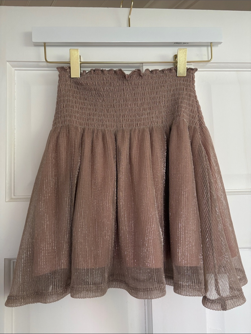 Splendid Taupe Shimmer Smocked-Waist Tulle Skirt